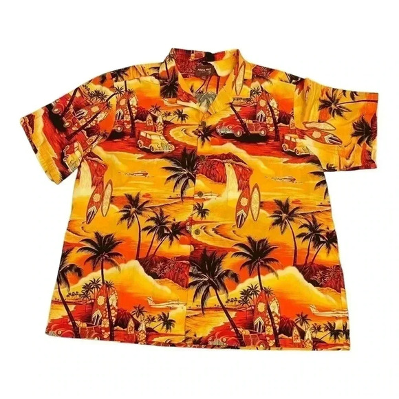 Aloha Moi Hawaii Vintage Beach Surfing Cars Button Front Cotton Shirt Men’s 3XL - Picture 1 of 13